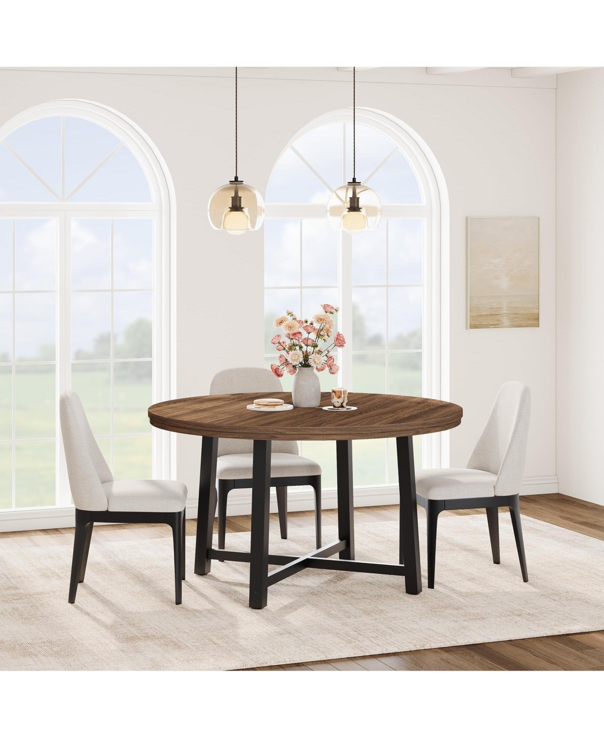 Gaomon Kitchen Table Garvee 47 Inch Round Industrial Dining Table for 4