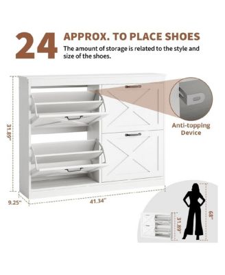 Entryway Shoe Cabinet with 4 Flip Drawers, Wide Shoe Storage Organizer Cabinet, Durable and Stylish, Hidden Freestanding Shoe Rack Cabinet