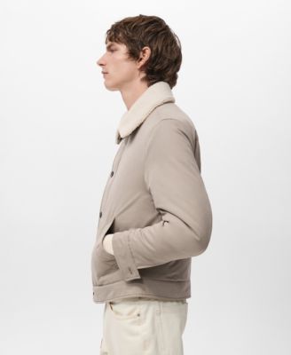 Men's Shearling-Effect Collar Quilted Jacket