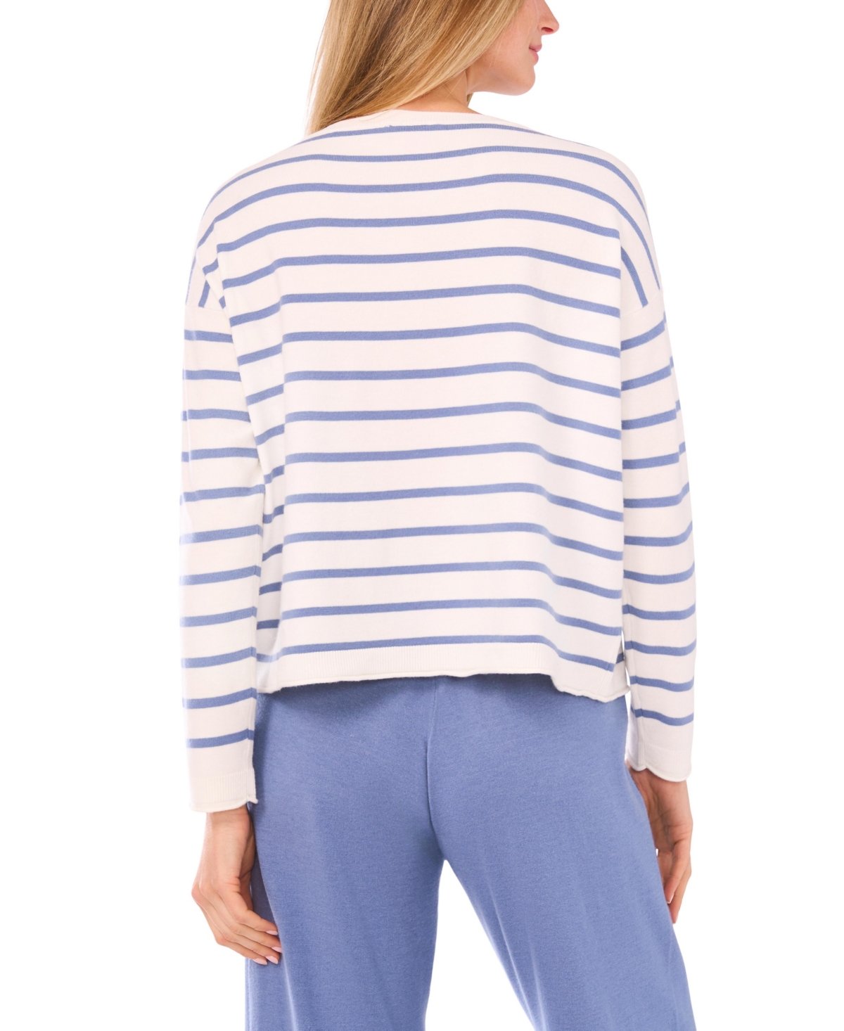 Vince Camuto Women's Stripe Rolled Edge Long Sleeves Sweater