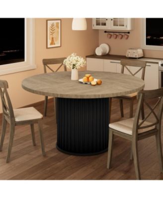 Kitchen Table 47Inch Round Dining Table for 4-6 People Grey Dining Room Table