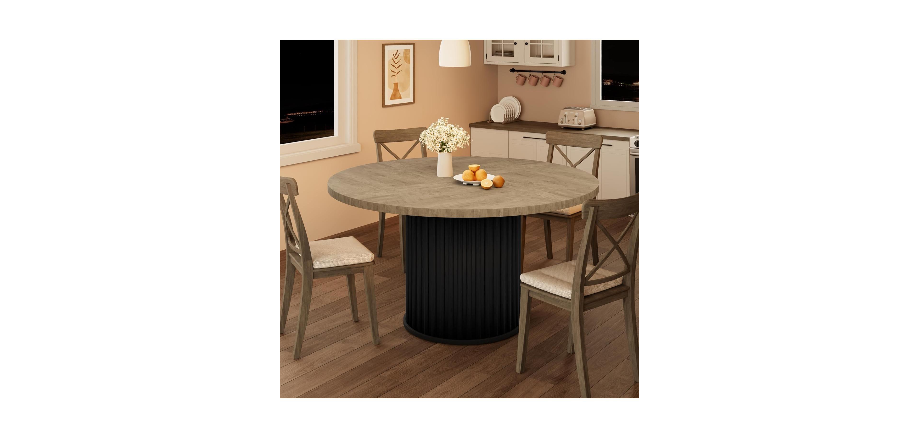 Gaomon Kitchen Table 47Inch Round Dining Table for 4-6 People Grey Dining Room Table