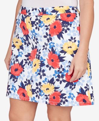 Plus Size Printed Tech Stretch Pull On Skort