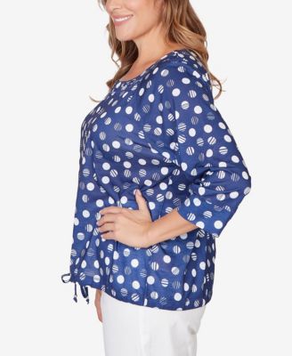 Plus Size Printed Grommet Neck Blouson Top