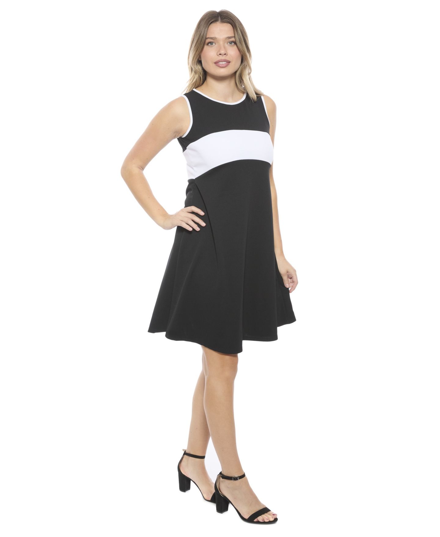 Женское платье 24seven Comfort Apparel Sleeveless Round Neck Knee Length Soft Flare A-Line, цвет: Чёрный — фото 2