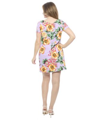 Women's FLoral Short-Sleeve Round Neck Mini Shift Dress