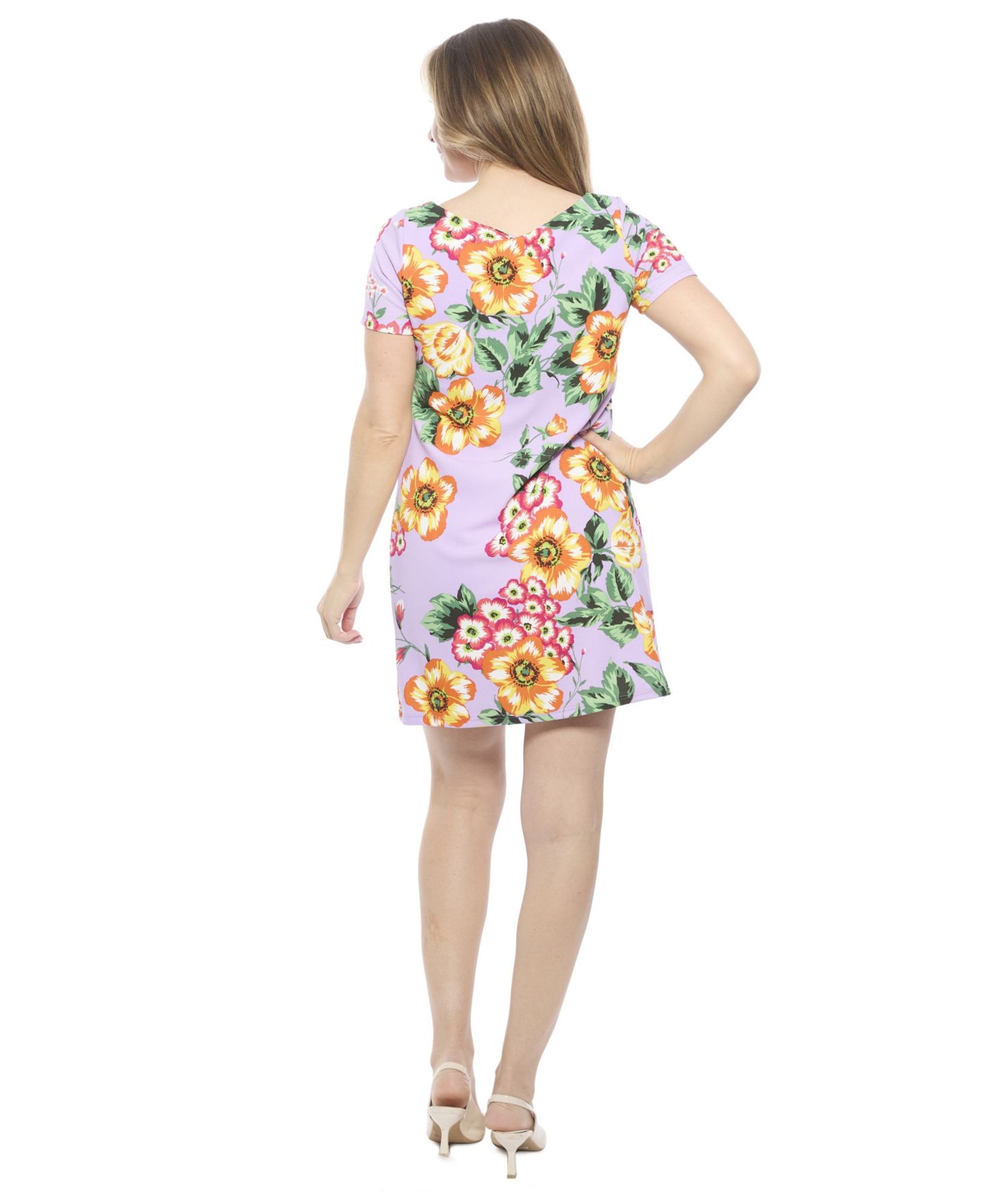 Женское платье 24seven Comfort Apparel Floral Short-Sleeve Round Neck Mini Shift, цвет: С принтом — фото 3