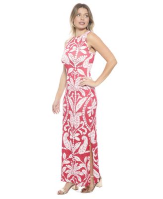 Women's Paisley Sleeveless Side Slit Bodycon A-Line Maxi Dress