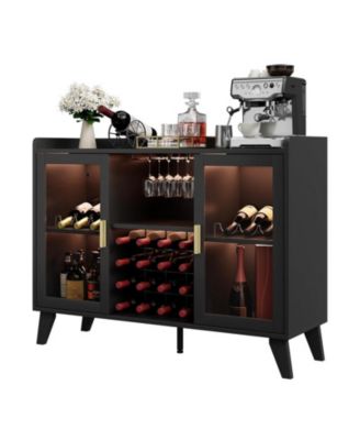 Bar Cabinet with LED Light, Liquor Cabinet with Racks & Glass Holder