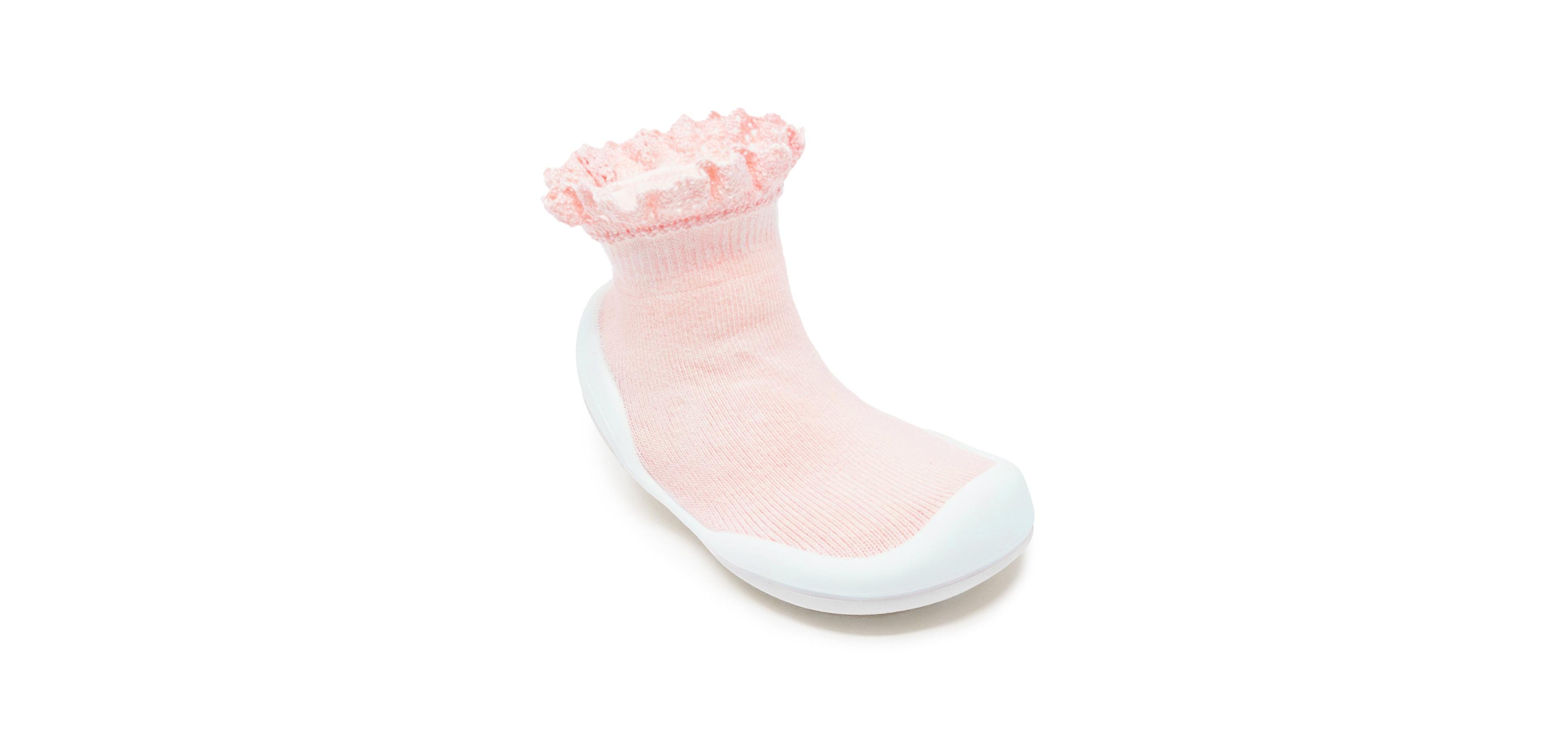 Komuello Toddler First Walk Sock Shoes Lace Trim