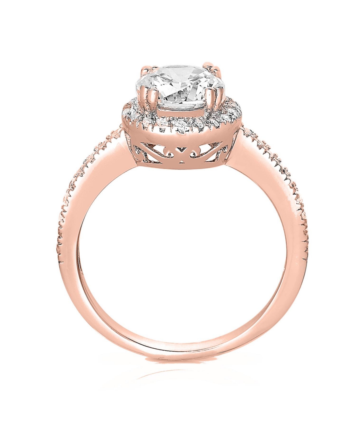 Sterling Silver 18K Rose Gold Plated Round-cut Cubic Zirconia Ring