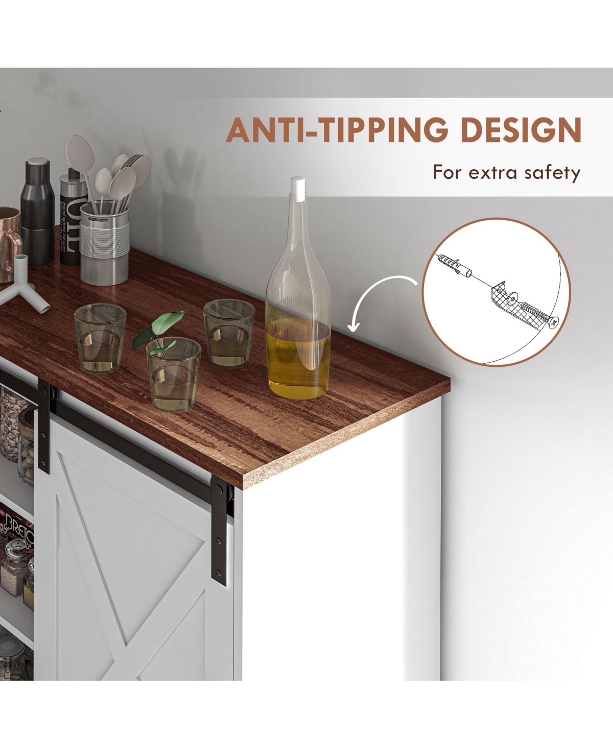 Homcom Farmhouse Bar with Storage Sliding Barn Door,