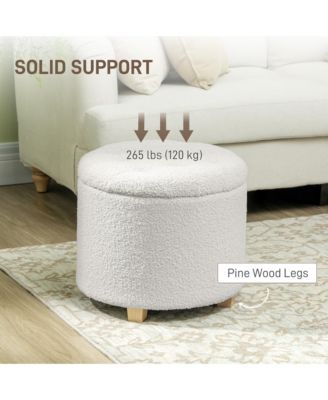 18" Round Ottoman with Storage, Footstool with Lid, Wood Legs,