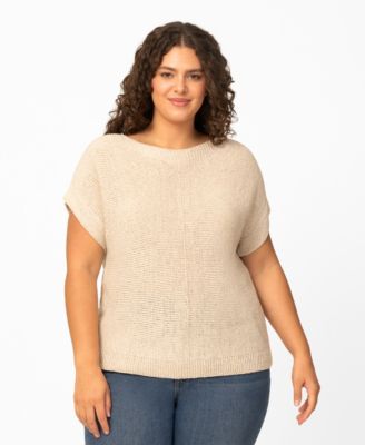 Women's Button-Back Short-Sleeve Tape-Yarn Sweater