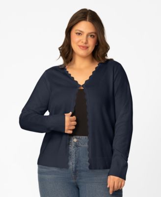 Plus Size Scalloped Trim Button-Front Cardigan