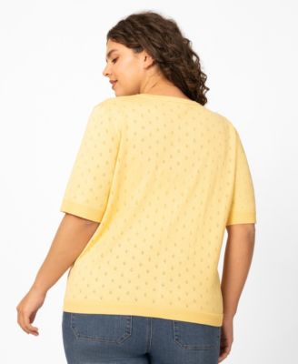 Plus Size Diamond Pointelle Elbow-Sleeve Cardigan