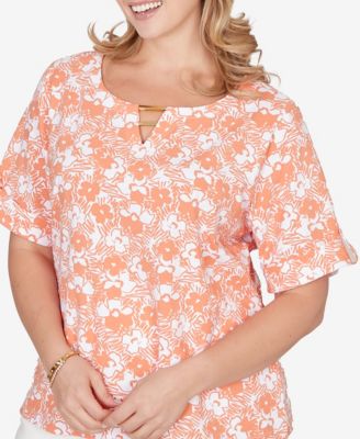 Plus Size Printed Stretch Jersey Elbow Sleeve Top