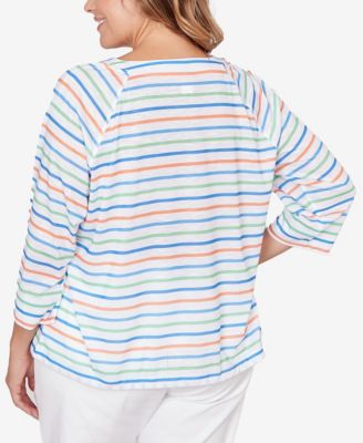 Plus Size Printed 3/4 Sleeve Henley Blouson Top