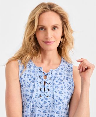 Women's Printed Lace-Up Sleeveless Dress