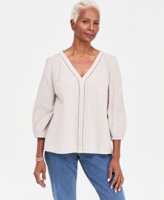 Women's Cotton Gauze V-Neck Blouse