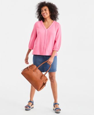 Women's Cotton Gauze V-Neck Blouse