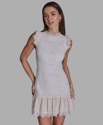 Women's Floral Lace Ruffle Hem Shift Dress