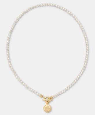 Gold-Tone Glass Pearl Coin Pendant Necklace