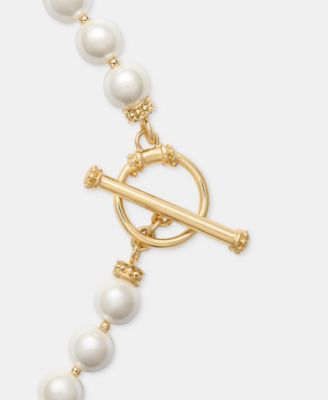 Gold-Tone Glass Pearl Toggle Collar Necklace