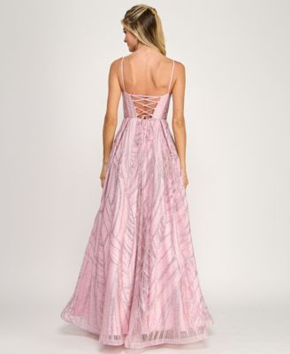 Juniors' Square Neck Ball Gown