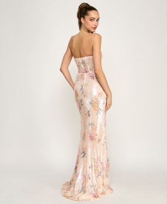 Juniors' Floral Sequin Gown