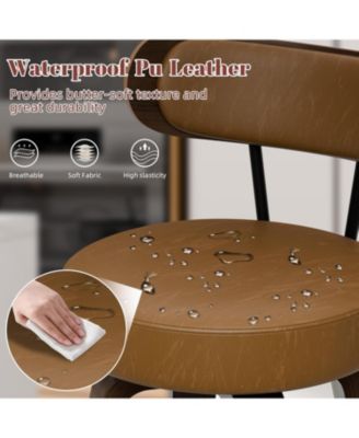 26 inches Swivel Bar Stools Set of 2, Counter Height Bar Stools with Faux Leather Upholstered Pad Wood Back for Kitchen Island, Cafe