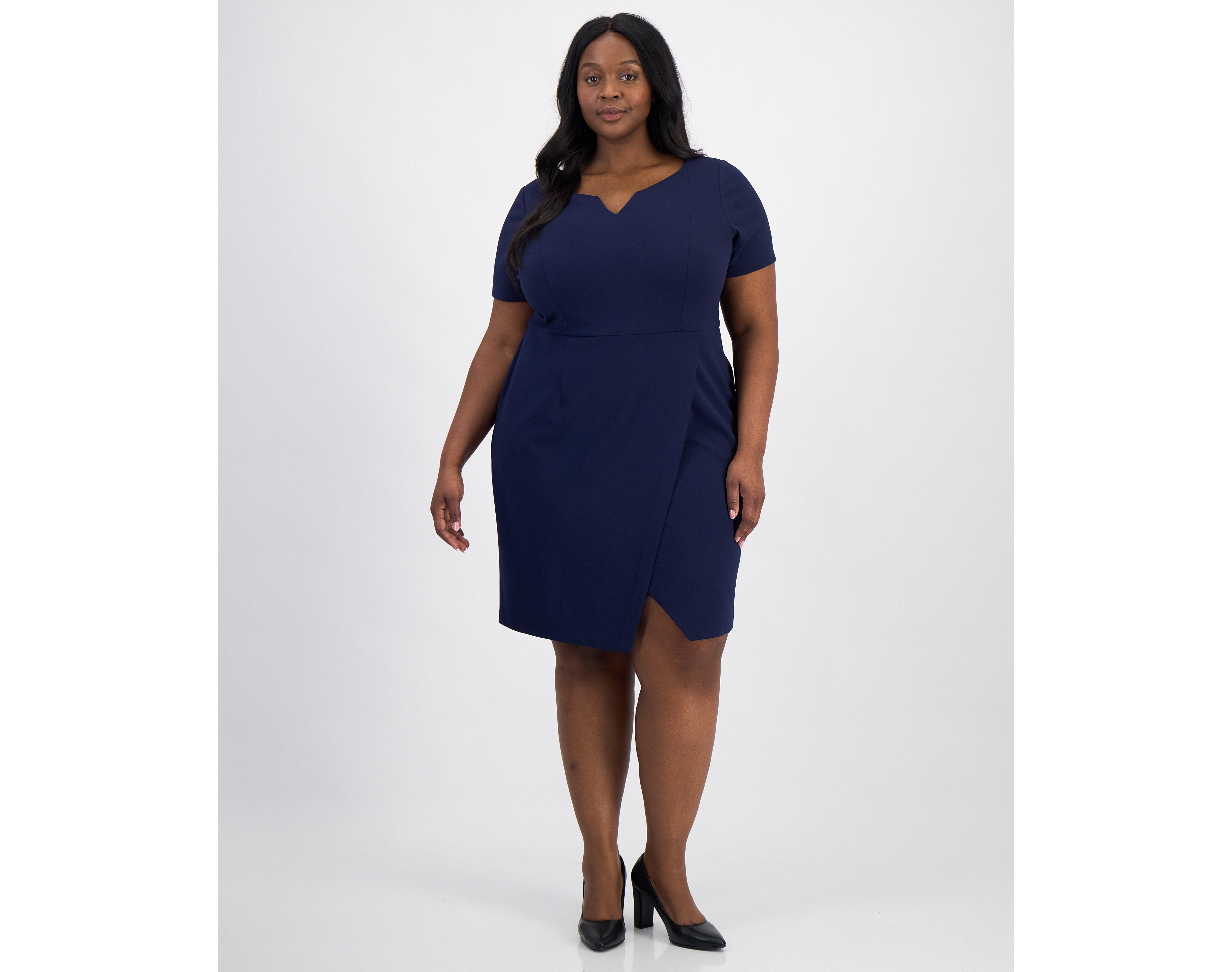 Connected Plus Size Scuba Crepe Notch-Neck Wrap Dress