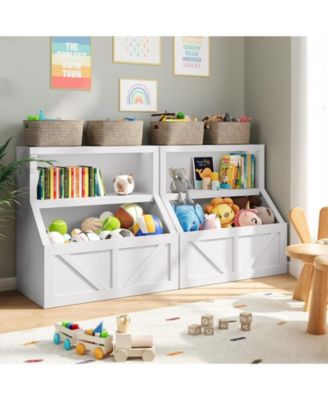 Kids Bookshelf and Toy Storage, Wooden Toddler Bookcase Cabinet with Storage Organizer