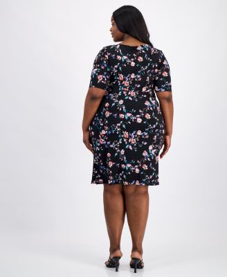Plus Size Floral-Print Faux-Wrap Dress
