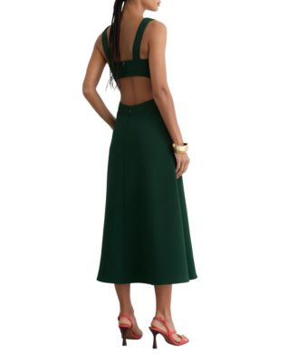 Women's Waisted Cut-Out Twill Midi Dress