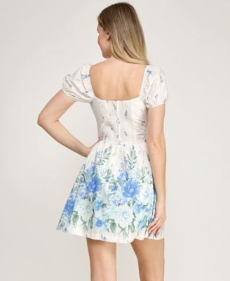 Juniors' Short Puff-Sleeve Dress