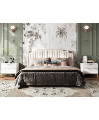 Bedside table with 2 Drawers, Nightstand with Metal Feet