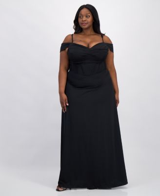 Trendy Plus Size Satin Off-The-Shoulder Gown