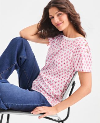 Women's Printed Pima Cotton Boat-Neck Top