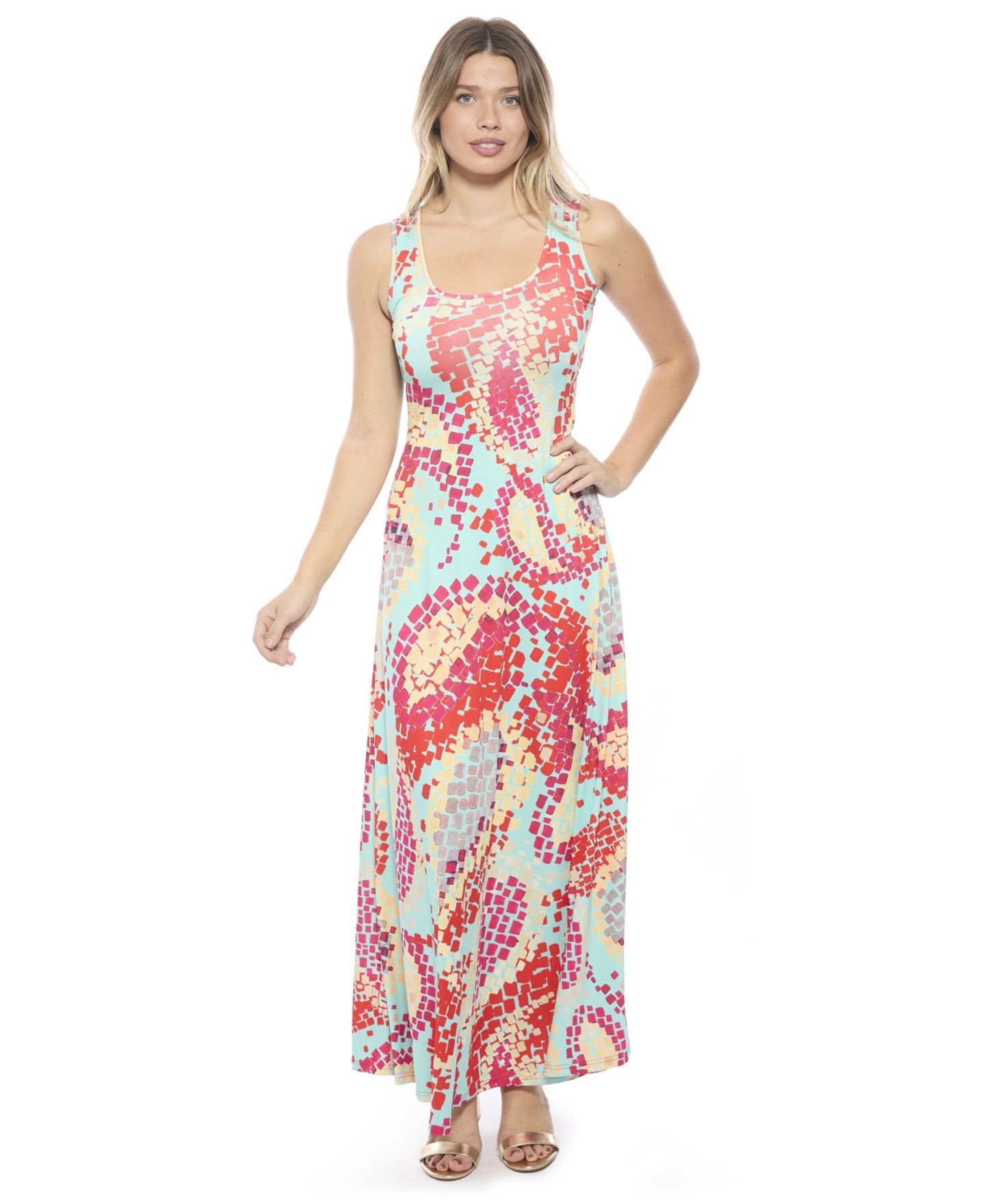 Женское платье 24seven Comfort Apparel Abstract Scoop Neck Sleeveless A-Line Maxi, цвет: С принтом — фото 1