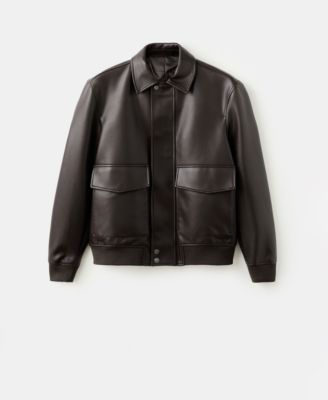 Men's Pockets Faux-Leather Jacket