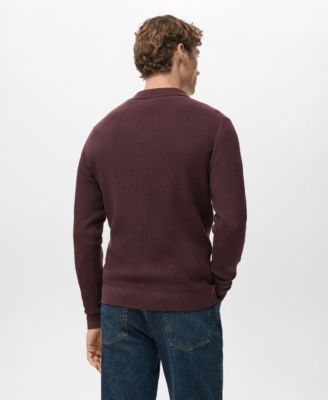 Men's Cotton-Blend Ribbed Polo Sweater