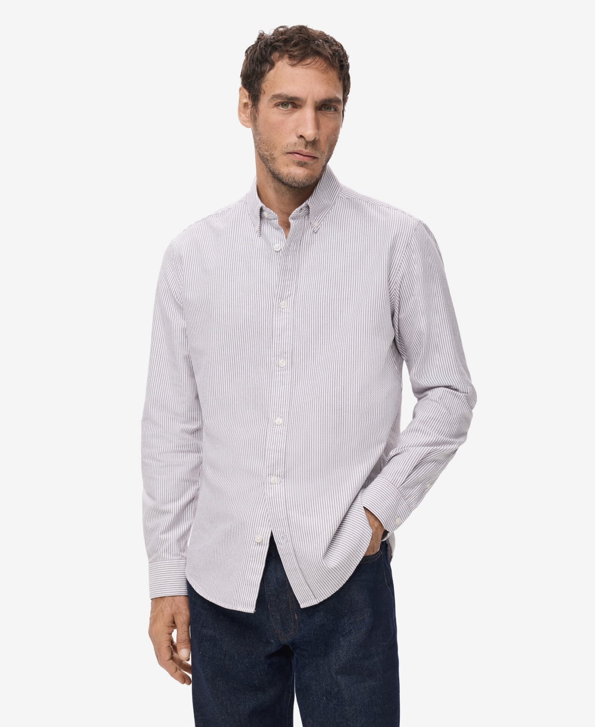 Mango Men's Cotton Kodak Striped Shirt - Burgundy