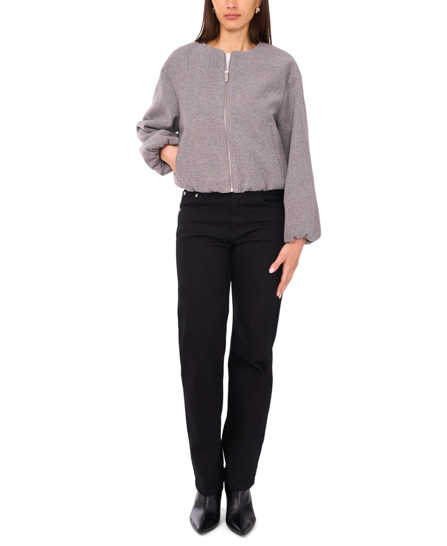 Женская куртка Vince Camuto Cropped Crewneck, цвет: Средний меланжевый серый — фото 2