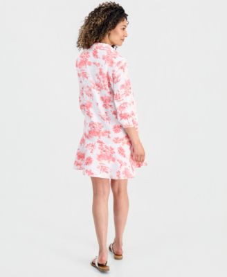 Petite Linen Charleston Toile Flounce Dress