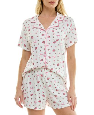 Women's Wonder Rib Notch Collar Top & Shorts, 2-Piece Set