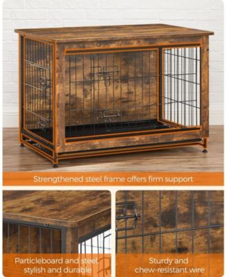 Indoor Dog Crate Furniture with Double Doors, Reversible Side Door, Removable Tray, 38.6" L, Top 154 lb