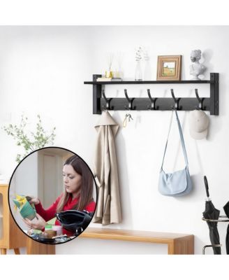 5-Hook Wall Coat Rack with Shelf, 80 lbs Capacity