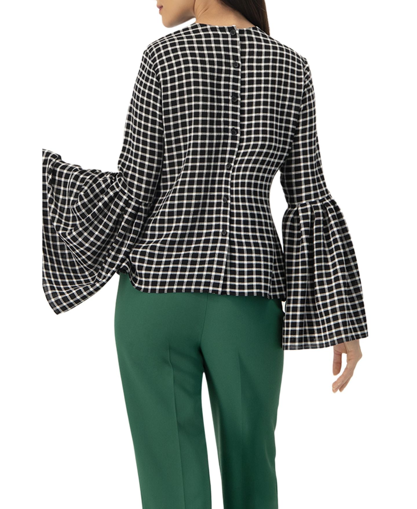 Женская блузка Ivonne Check with Puffed Sleeves, цвет: Чёрный — фото 3
