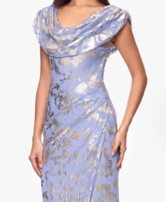 Petite Draped Neck Ball Gown